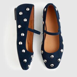 Madewell Greta Studded Deep Indigo Blue Suede Ballet Flat Women's Size 9 NEW